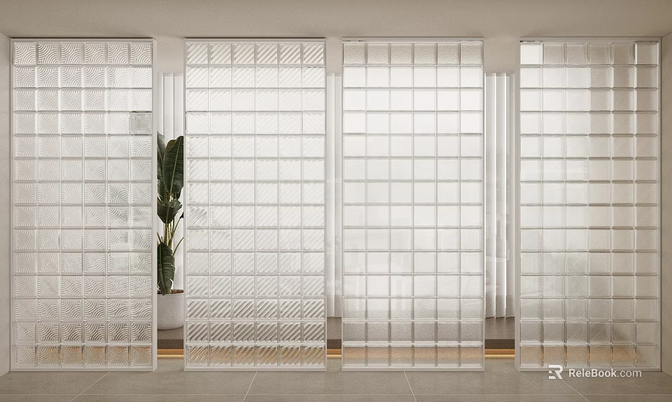 Elegant Modern Transparent Room Dividers With Grid Pattern In Interior Design 3d model