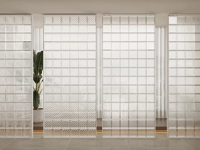 Elegant Modern Transparent Room Dividers With Grid Pattern In Interior Design 3d model