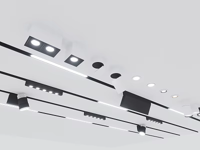 Modern Ceiling Lighting Combination With Recessed Spotlights And Linear Fixtures 3d model