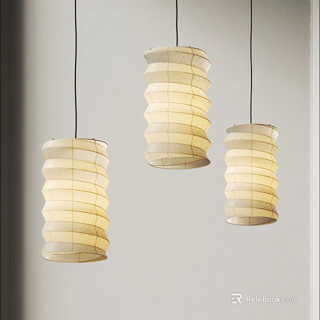 Three Hanging Paper Pendant Lights With Layered Design For Modern Interior Decor 3d model