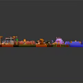 Cartoon Style Amusement Playground Scene With Colorful Rides Paths And Decorations