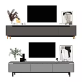 Modern TV Stand With Sleek Design Decorative Plants Picture Frame And TV