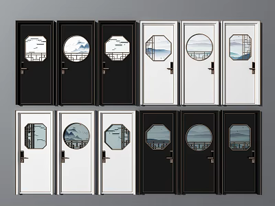 New Chinese Style Swing Door Combination 3d model New Chinese Style Swing Door Combination 3d model