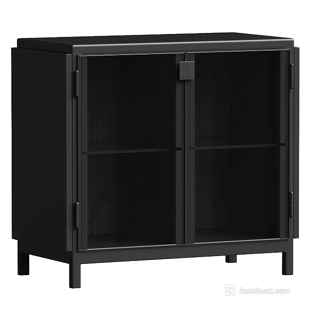 Modern Black Sideboard Cabinet With Glass Doors And Wooden Storage Design 3d model 