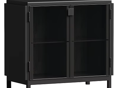 Modern Black Sideboard Cabinet With Glass Doors And Wooden Storage Design 3d model