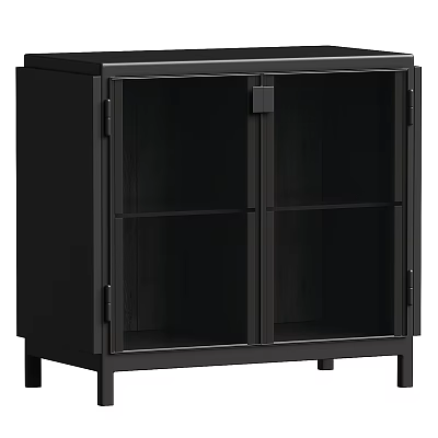 Modern Black Sideboard Cabinet With Glass Doors And Wooden Storage Design 3d model