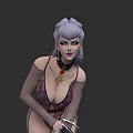 Stylish 3D Female Character With Purple Hair Fishnet Lingerie And Weapon