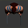 3D Game Character With Muscular Build Blue Stripes Brown Hair Beard And Clenched Fists