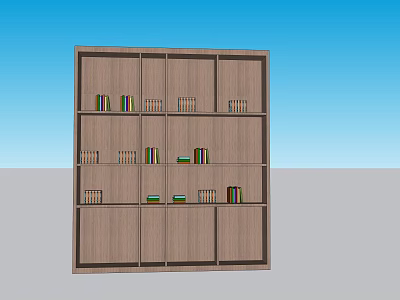 Wooden Bookshelf With Multiple Compartments And Arranged Books In Simple Design 3d model