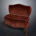 Vintage Mahogany Wooden Chest With Open Lid Metal Decorations And Carved Patterns On Legs
