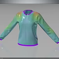 Green Holographic Long Sleeve Top With Purple Trim Mesh Texture And Reflective Black Background