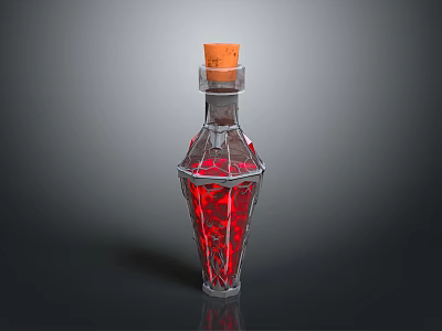 Transparent Polyhedral Medical Device Bottle With Red Liquid And Cork Stopper 3d model