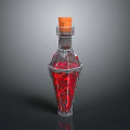 Transparent Polyhedral Medical Device Bottle With Red Liquid And Cork Stopper