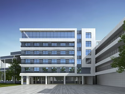 Modern Multi Story School Building With Glass Windows White Gray Facade And Open Square 3d model