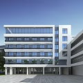 Modern Multi Story School Building With Glass Windows White Gray Facade And Open Square