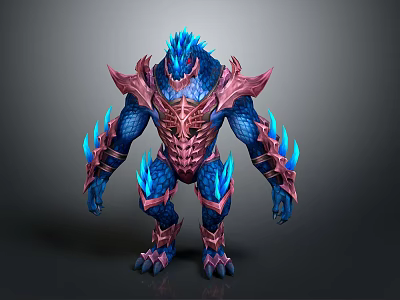 Fantasy Armored Creature With Blue Glowing Claws And Pink Exoskeleton In Mythical Monster Design 3d model