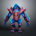 Fantasy Armored Creature With Blue Glowing Claws And Pink Exoskeleton In Mythical Monster Design