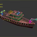 Work Utility Ship With Red Cranes Deck And Upper Superstructure Design 3d model