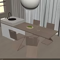 Modern Bar Counter With Wooden Top And Four Matching Chairs Under Pendant Lighting
