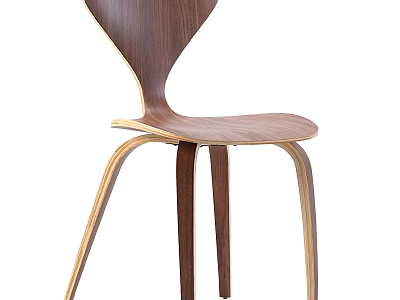 Modern Wooden Dining Chair With Curved Back And Arched Walnut Legs Design 3d model