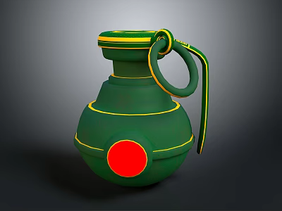 Green Military Grenade Design with Yellow Accent Lines and Red Circular Marking 3d model