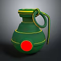 Green Military Grenade Design with Yellow Accent Lines and Red Circular Marking