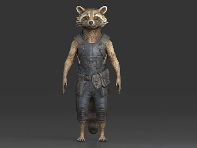 3D Raccoon Character In Work Overalls With Utility Belt Standing Pose 3d model