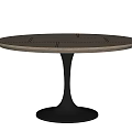 Modern Round Coffee Table With Brown Textured Top And Black Metal Base