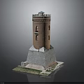 Red Brick Tower Architectural Model Featuring Gray Stone Base And Top Windows 3d model