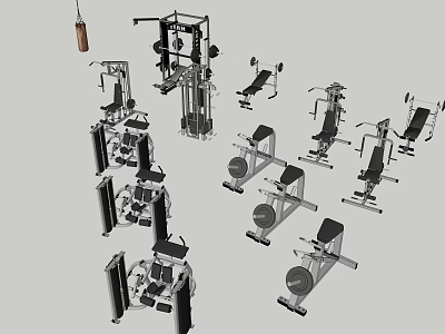 Various Fitness Equipment Including Multi functional Trainer Dumbbell Bench And Leg Press Machines 3d model