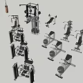 Various Fitness Equipment Including Multi functional Trainer Dumbbell Bench And Leg Press Machines