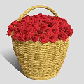 Decorative Wicker Basket Container Filled With Beautiful Fresh Red Roses 3d model
