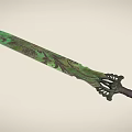 Decorative Green Sword With Intricate Silver Floral Patterns And Ornate Hilt