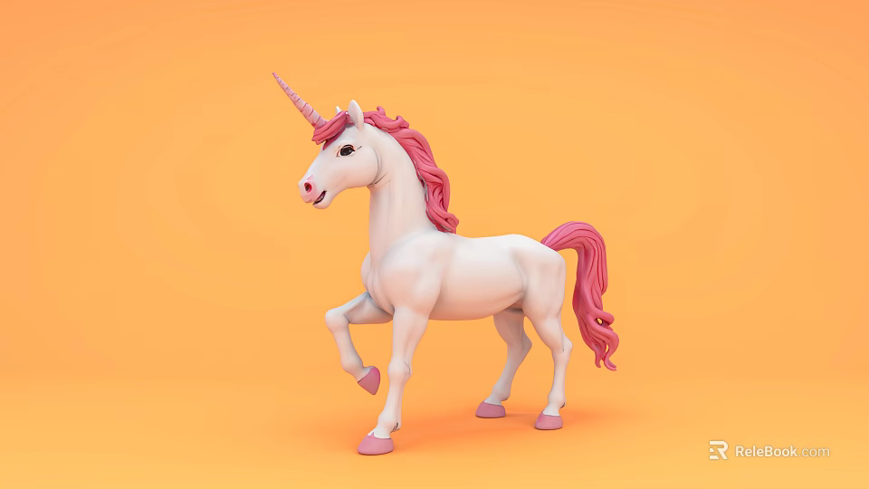 Unicorn Toy with White Body Pink Mane and Tail on Orange Background 3d model 