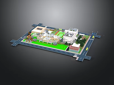 Modern Building Complex Aerial View With Roads Green Space And Plaza Design 3d model