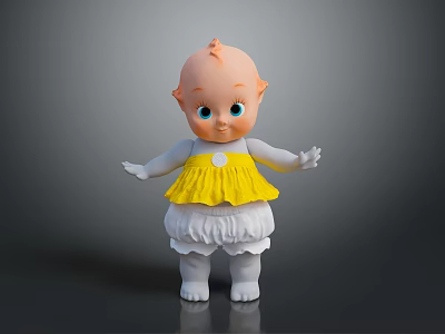 Cute Baby Doll Toy With Yellow Dress And White Shorts For Children 3d model