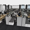 Modern Public Office Space With Open Layout Work Cubicles Computers Desks And Green Plants 3d model