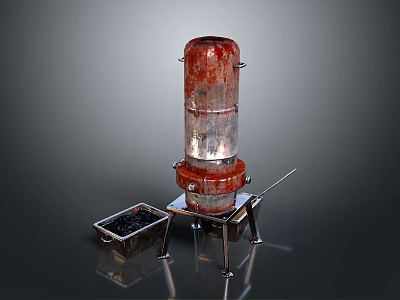 Old Red And Silver Multi Layer Structure With Metal Stand Black Container And Rusty Surface 3d model