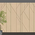 Minimalist Modern Wooden Wall Paneling With Vertical Lines Embedded Lighting And Green Plant Indoor