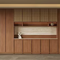 Modern Wooden Wine Cabinet Design With Storage Shelves And Decorative Ornaments