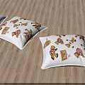 White Throw Pillows Featuring Teddy Bear And Cookie Prints On Wooden Floor