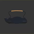 Dark Crocodile Pattern Pot With Green Interior Wooden Handle And Lid On Wooden Tabletop
