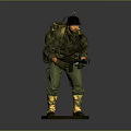 Game Movie Character Soldier in Green Military Uniform Holding Weapon With Backpack And Yellow Boots