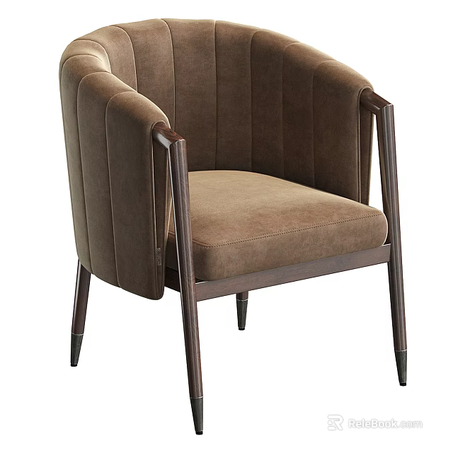 Modern Brown Single Sofa With Velvet Upholstery And Wooden Legs For Living Room 3d model 