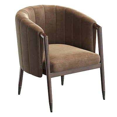 Modern Brown Single Sofa With Velvet Upholstery And Wooden Legs For Living Room 3d model
