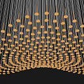 Modern Chandelier With Thin Strings Round Bulbs Curved Arrangement Warm Yellow Light