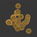 Gold Ancient Coin Design Jewelry Pieces Stacked And Scattered With Square Holes