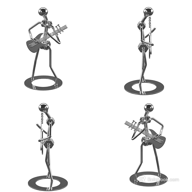 Modern Abstract Metal Figurine Ornament Decor Set with Artistic Sculpture Designs 3d model 