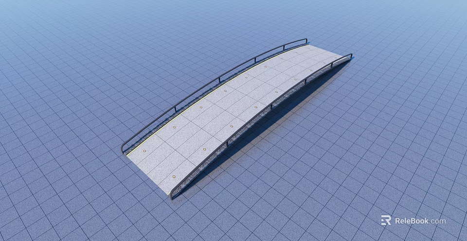 Modern Landscape Bridge With Gray Stone Surface And Black Metal Railings 3d model 