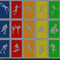 Vibrant Photo Check in Spot With Colorful Squares And Sports Silhouettes